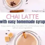 This recipe will give you a creamy and spicy Chai Latte like the one you love at Starbucks. It's super easy and uses a homemade syrup made with all-natural ingredients and honey. No need to make your Chai from scratch every time you'd like a cozy comfort drink. With this concentrate, you'll whip up a steaming cup of Chai tea in minutes - for a perfect everyday indulgence. And with your choice of milk, it's as healthy as you want it to be. #copycat #mix #fall #winter #drinks